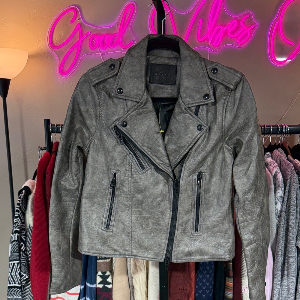 Blank NYC Gray Faux Leather Animal Print Jacket